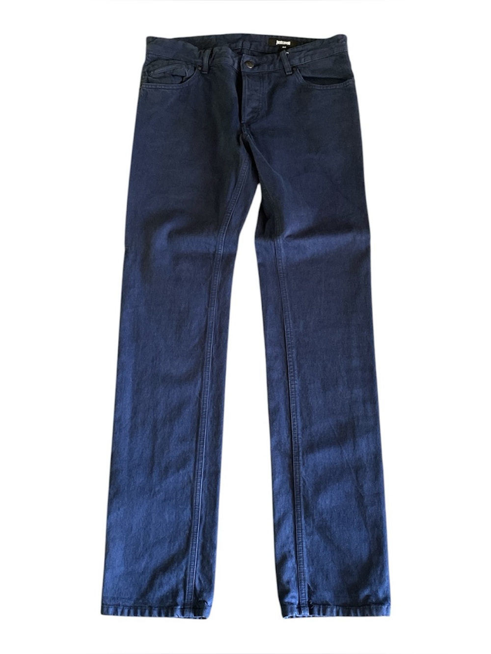 Just Cavalli 2013 men’s navy blue slim jeans with backplate logo